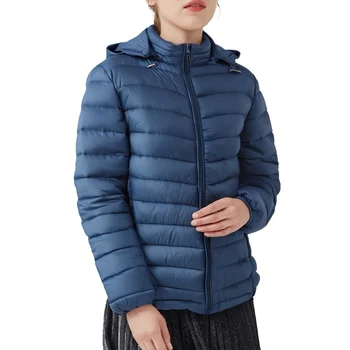 Boying Customizable Women's Woven Cotton-Padded Jacket Puffy Warm Coat with Hood for Outdoor Winter Use Zipper Closure
