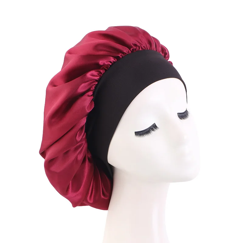 Beauty Lady Black Elastic Night Sleep Hat Hair Loss Cap Women Wide Band Stain Make up Hair Bonnet