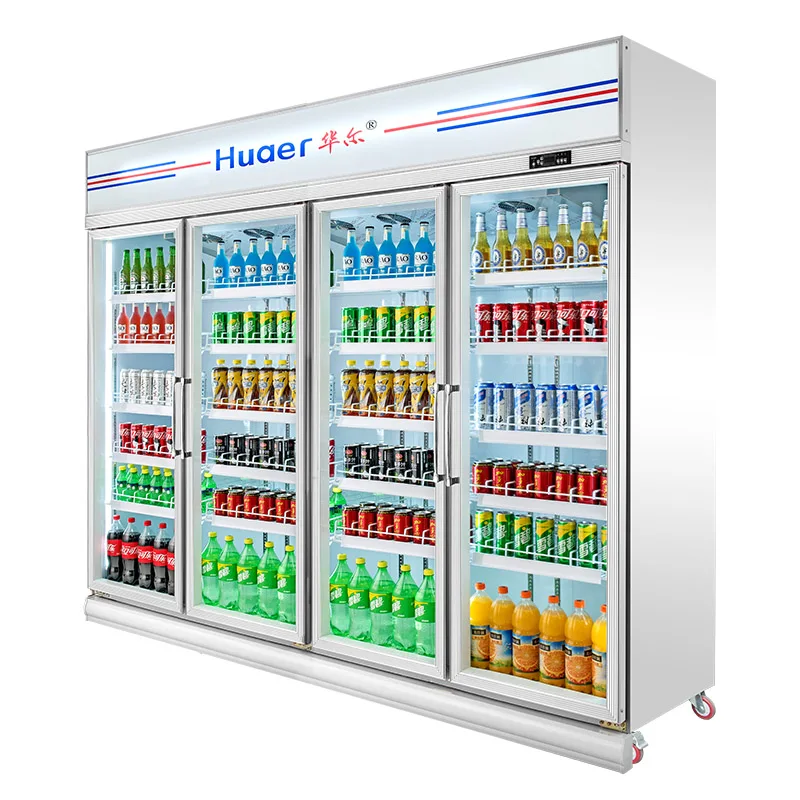 Supermarket Used showcase Upright Transparent Double Door Fridge