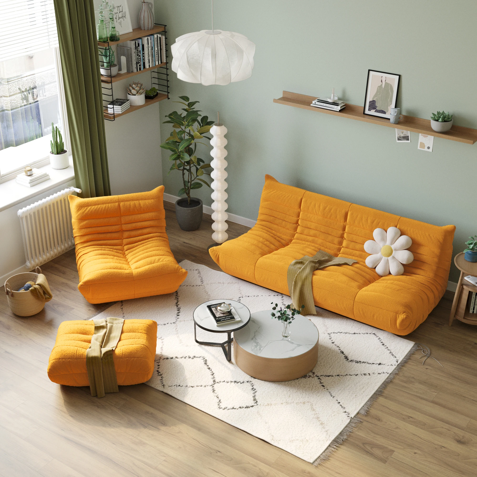 ATUNUS Drop Shipping Yellow Nordic Living Room Sofa 1 2 3 Ottoman Seater Couch Sectional Floor Single Lazy Chair SofaS Sets