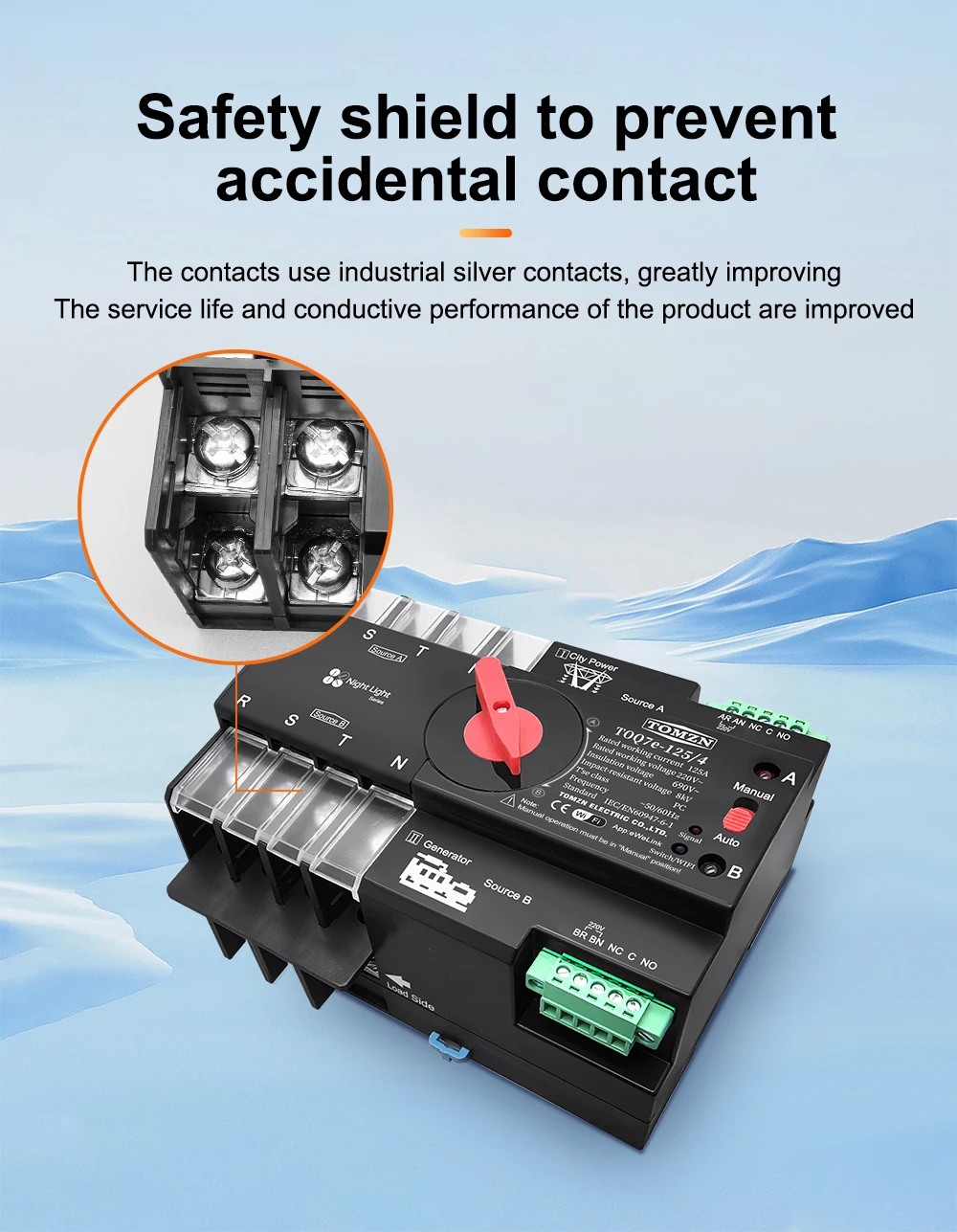 TOMZN Din Rail eWelink WIFI smart ATS timer 230V Dual Power Automatic Transfer Selector Switch Uninterrupted 4P 125A Generator