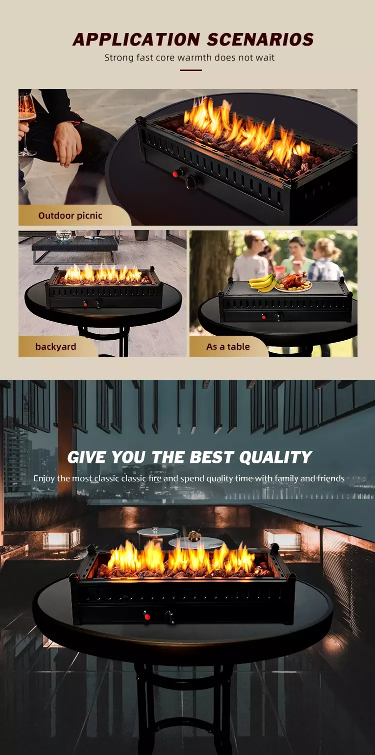 Outdoor Tabletop propane gas stove extended rectangle Table Fire Pit