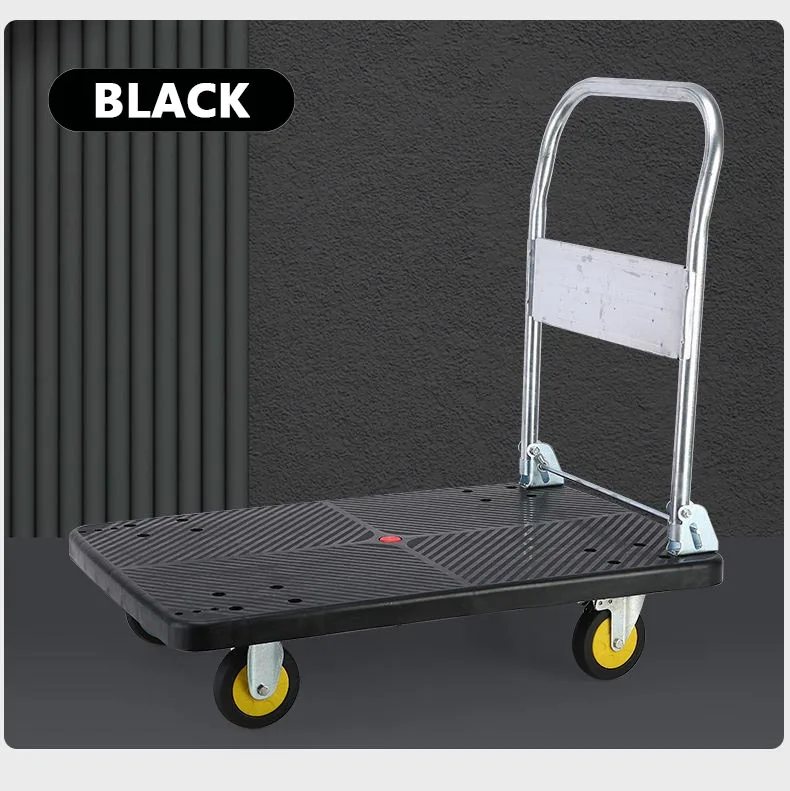 Platform Hand Trucks Industrial Trolley Double Hand Cart Mute Push Cart Green Steel Wheel Heavy Loading Carts