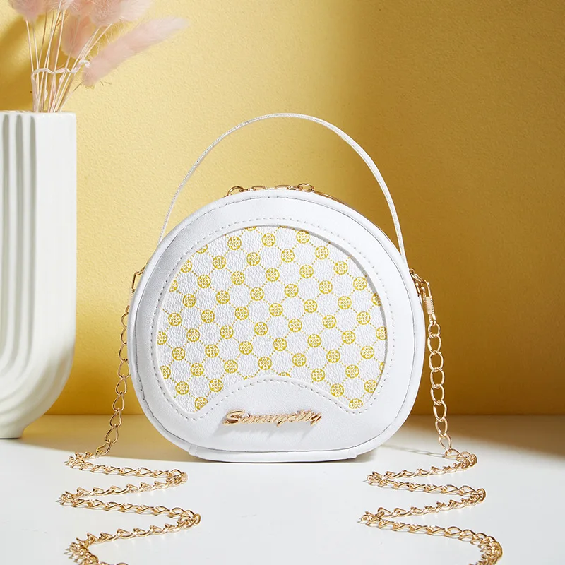 Factory Whosale Luxury PU Leather Vintage Checkered Round Lady`s Excellent Shoulder Bag Hand Bag Cross Bag for Shopping Outdoor