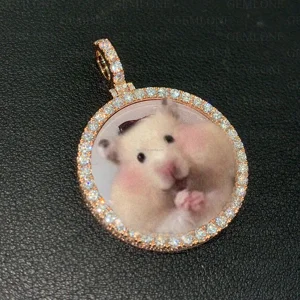 GEMLOVE Custom Photo Pendant - 14K/18K Gold with Lab Diamonds, Free Engraving Memory Necklace