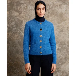 Factory Wholesale Casual Sweater Women Autumn Winter Single-breasted O-Neck Mohair Blue Ladies Elegant Sweater Female Clothing