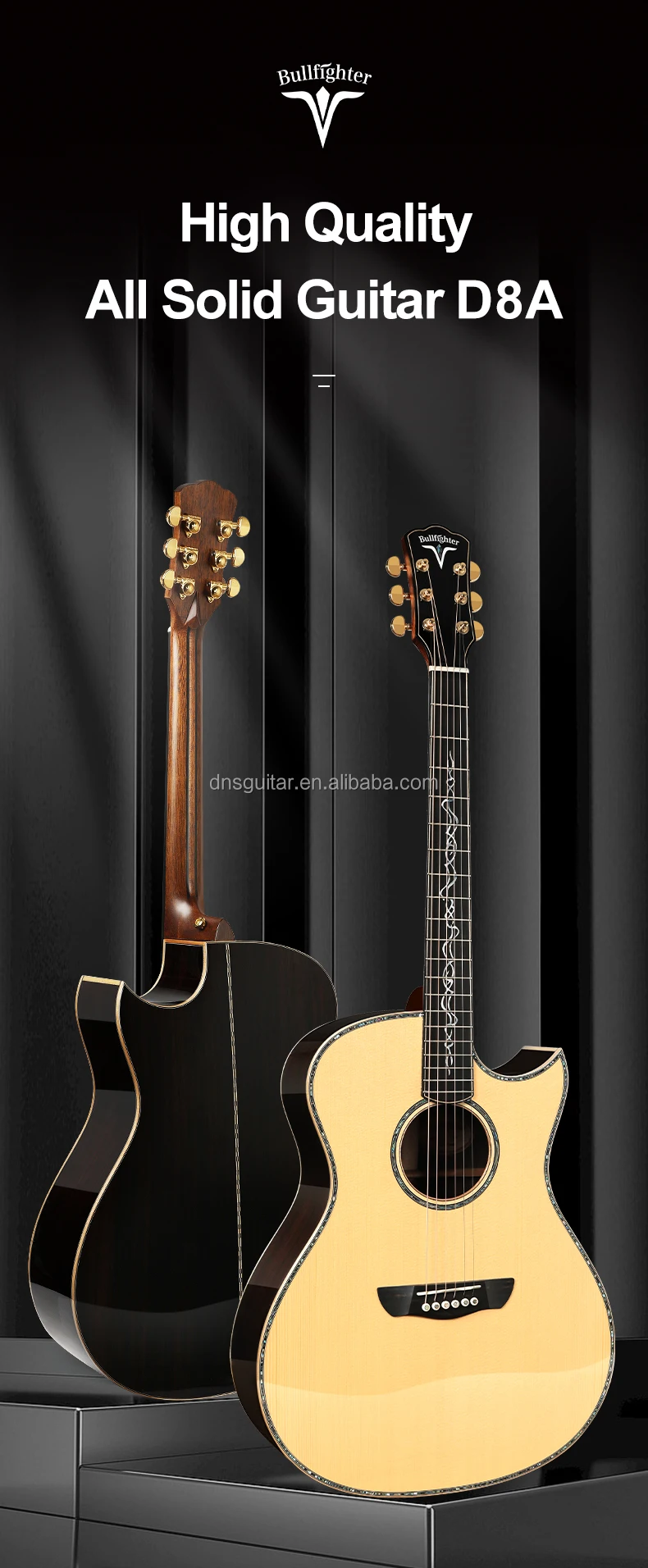 OEM Sitka-Fichtenholz Massivholz-Akustikgitarre Handgefertigte Einlegearbeit Perlmutt-Ebenholz-Griffbrett Gitarre Akustikgitarre Vollmassive Gitarre Mit Tasche – Detail 1