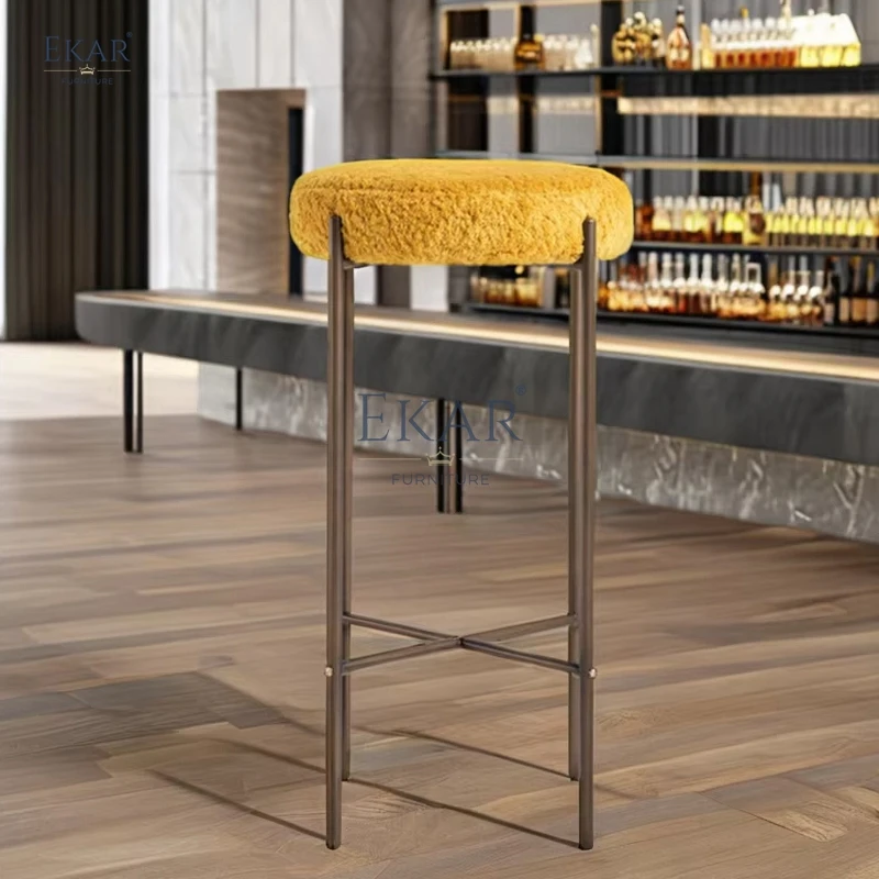 Modern Pink Stone Bar Stool Sleek Metal Base Elegant Leisure Design Hotels Restaurants Solid Wood Soft Bed Style Bar Furniture supplier