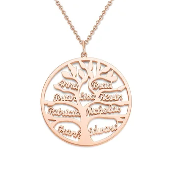 Dropshipping Family Necklaces 925 Sterling Silver Jewellery Personalized Round Tree Of Life Name Necklace