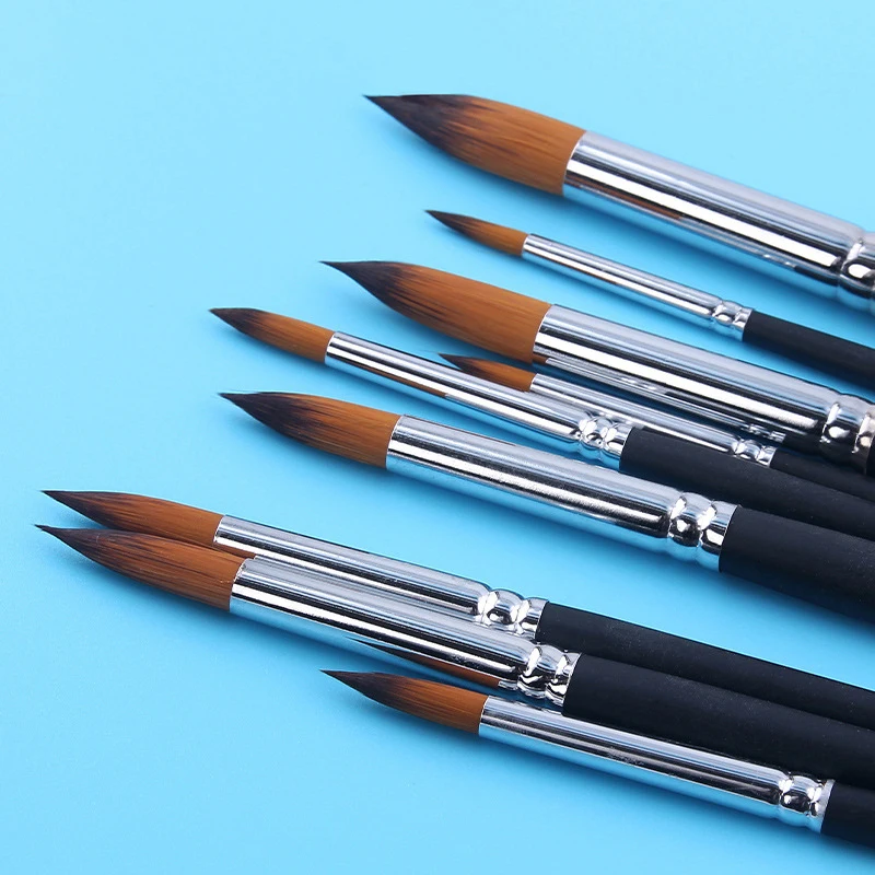 9 матовых длинных черных медных кистей, набор нейлоновых, шерстяных, акварельных, акриловых кистей для рисования, художественные принадлежности