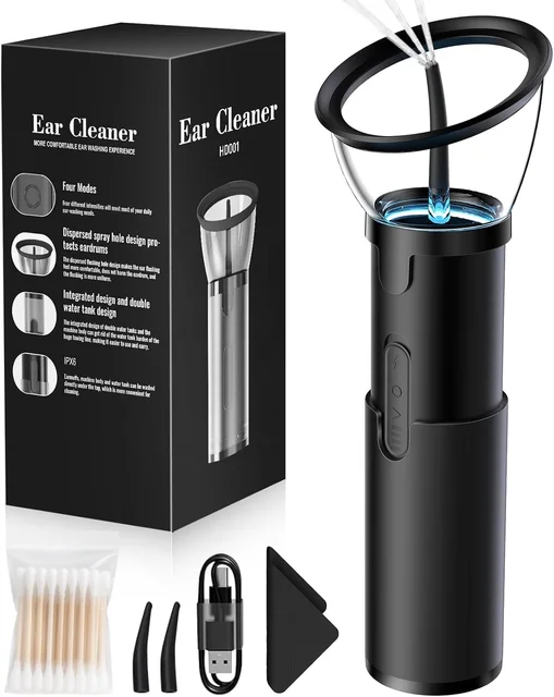Temperature Sensor  Effective Ear Irrigation Kit & USB-A to C Cable  IPX6 Black Ear Wax Removal