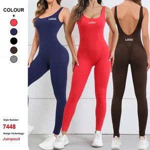 Custom Logo Hollow Beautiful Back Peach Hip Tight One-Piece Yoga Leggings Women Nude Feeling Quick-Drying Sport Fitness Jumpsuit