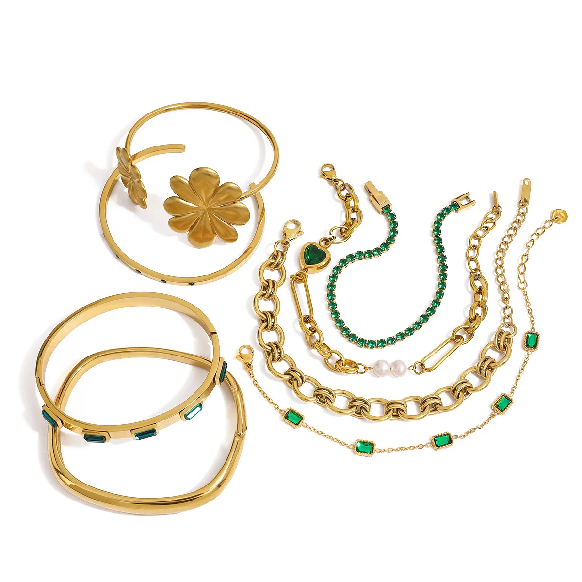 Bracelet Manchette Vert Menthe Or Style Français Inspiré De La Durée - Neuf Sans Emballage
