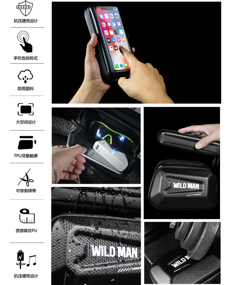 product waterproof hard shell bicycle front frame bag new image touch screen bike top tube storage organizer cycling accessories-8