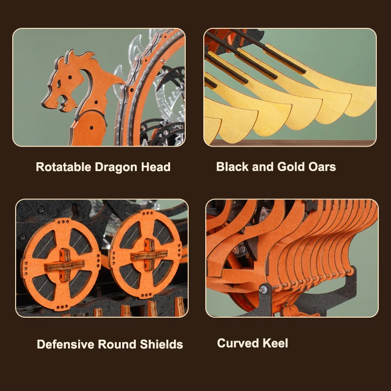 Robotime Rokr DIY Assemble Toys LK802 Viking Dragon Ship Model Kit 3D Wooden Puzzles for Adults