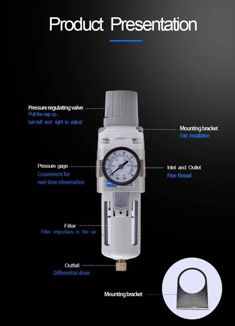 Réducteur De Pression Pneumatique Avec Filtre - Modèle AW3000-03D (fiber Core), Pour Régulation D'air Comprimé