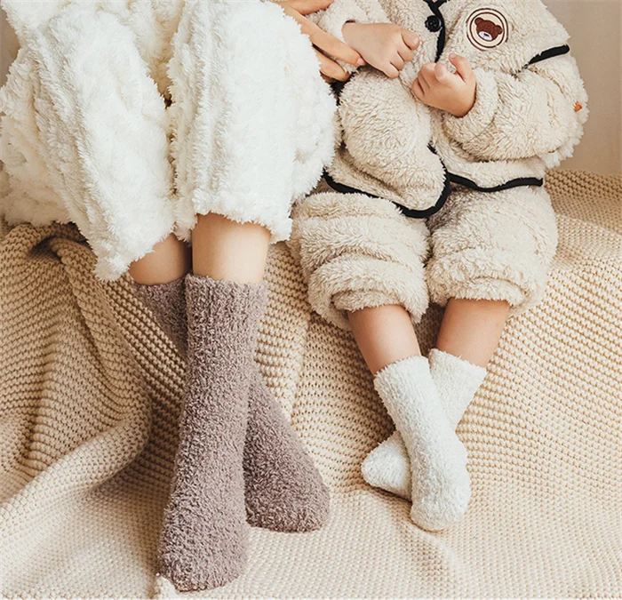 Sa9714 Baby Fuzzy Slipper Socks Kids Boys Girls Infant Toddler Neutral Non Skid Fluffy Winter