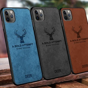 Hot Selling Christmas Elk 3D Embossing Deer Print Fabric Cloth Mobile Leather Phone Case For IPhone 11 Pro Max