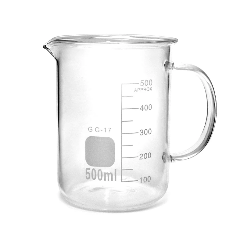 Lab Glassware 500ml Borosilicate Glass Measuring Beaker Mug With Handle