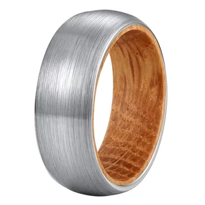 Coolstyle Jewelry Wholesale 8mm Whisky Barrel Oak Wood Inlay Tungsten Carbide Ring for Men Women Fashion Engagement Wedding Band