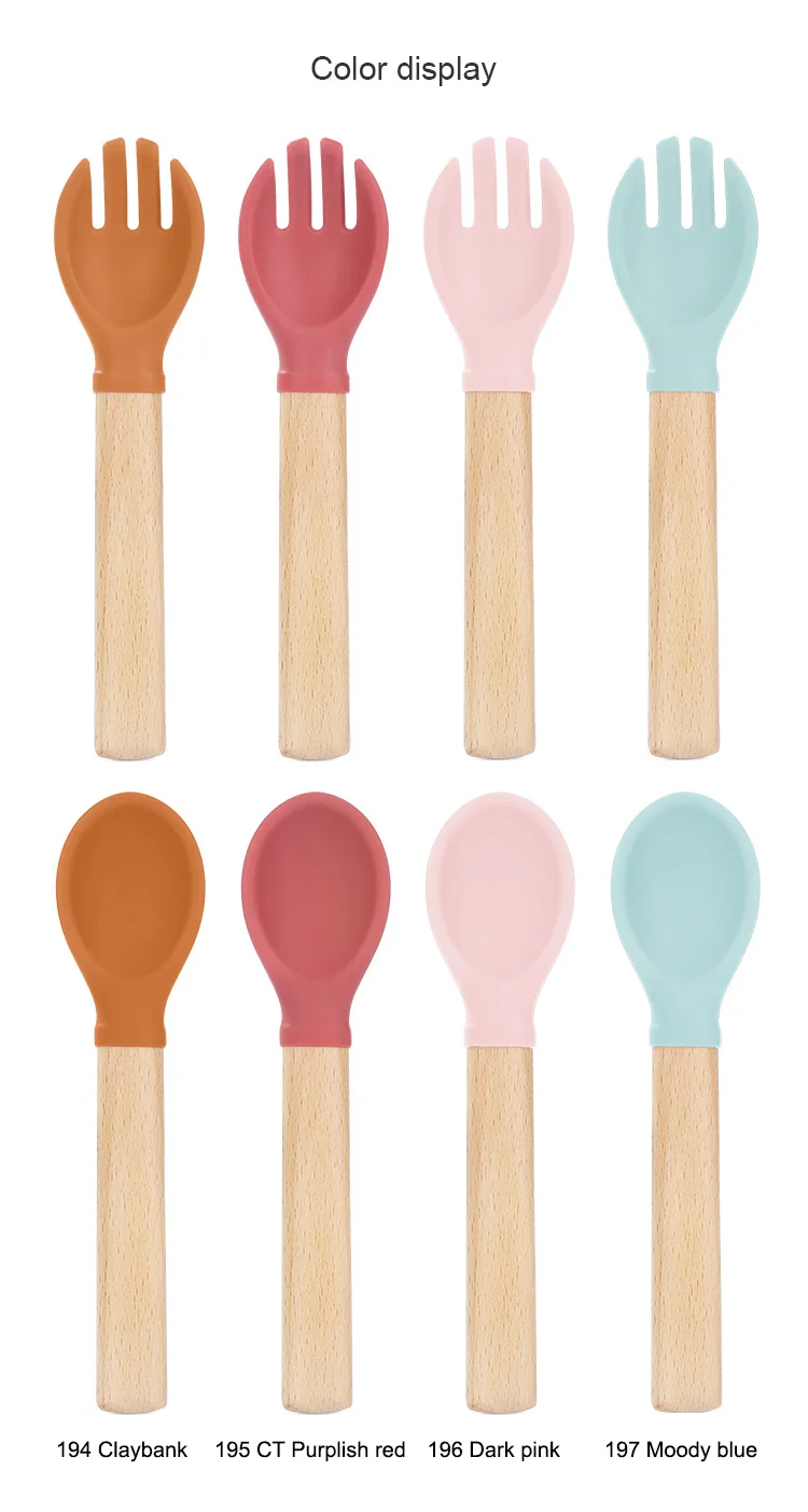 High Quality Infant Training Plate Bib Spoon Set Small Wooden Baby Fork