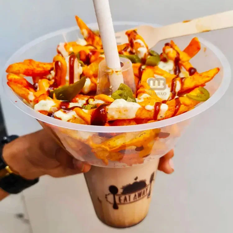 Custom Salad Fruit Bowl Plastic Packing Milk Tea Cup Disposable Food Packaging Plastic Bowl Top Snack Tray Plastic Takeaway Cup