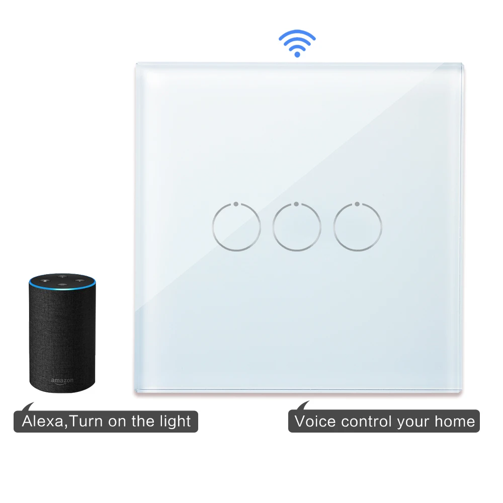 Bingoelec WIFI RF433 Remote Control Switches 3 Gang 1 Way Silicon Wall Touch Light Switch Tuya Alexa Smart Home