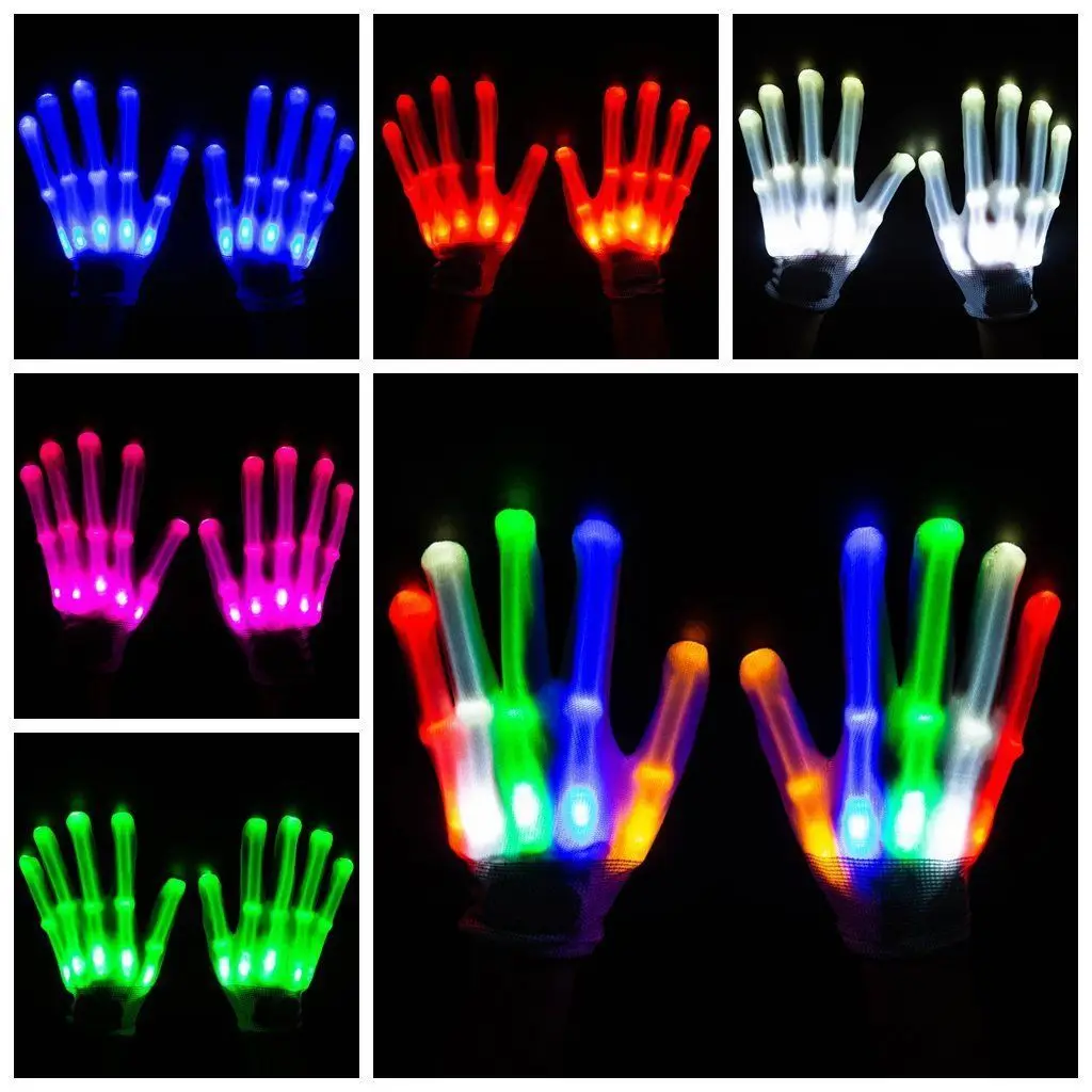 Wholesale Rave Light Flashing Finger Lighting Glow Mittens LED Glow Gloves for Halloween