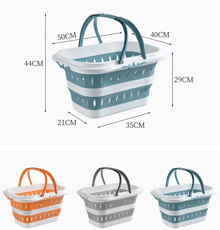 Collapsible Plastic Laundry Baskets With Handles Washing Bin Kitchen ...