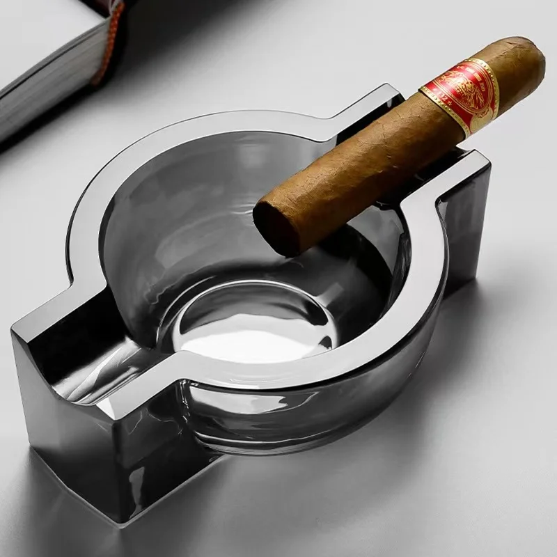 Большая круглая классическая пепельница для сигар с двойным слотом из хрустального стекла индивидуальный Креативный дизайн кубинская