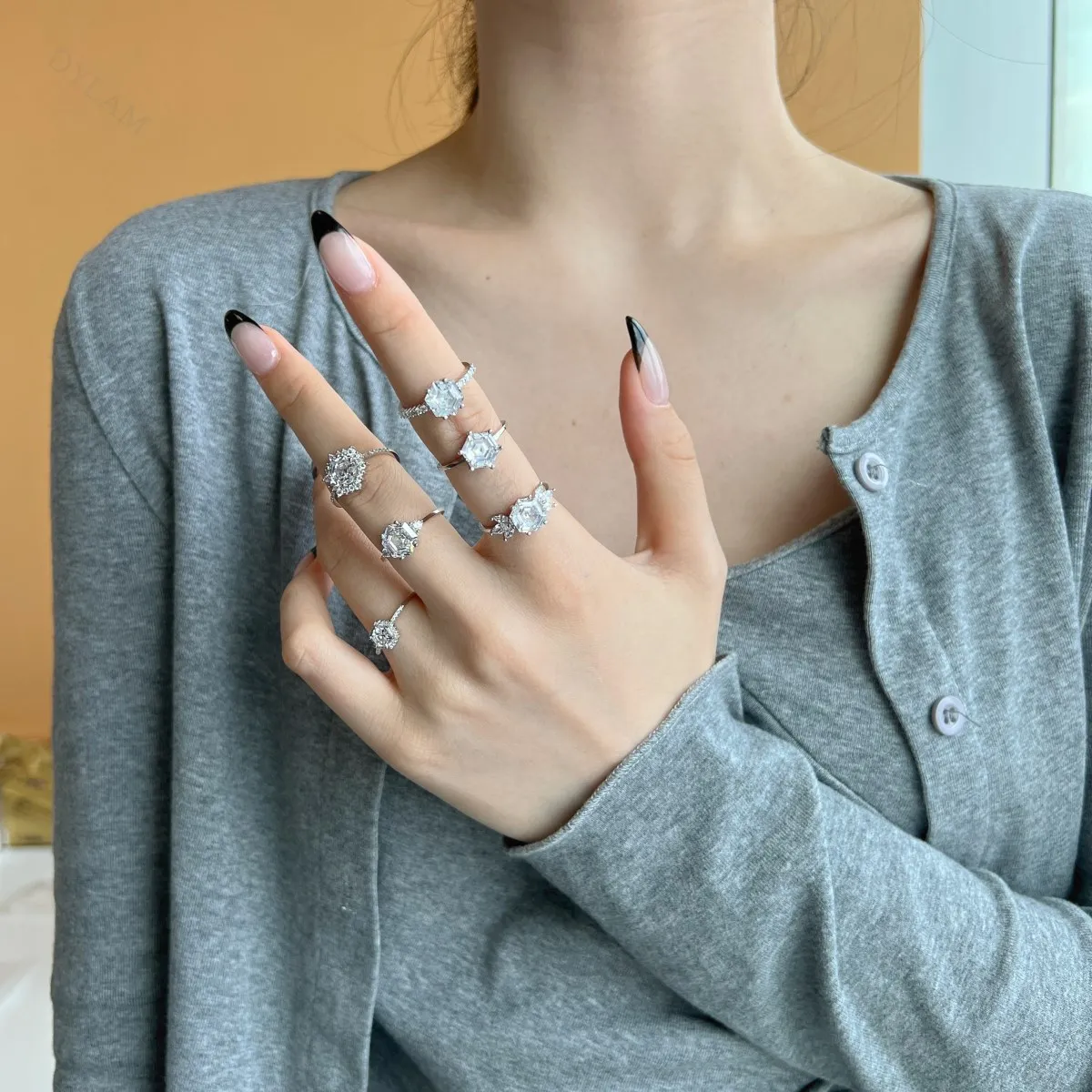 KAKODIY rings fashion trend jewelry hexagonal 925 Sterling Silver silver zircon wedding ring detail 7