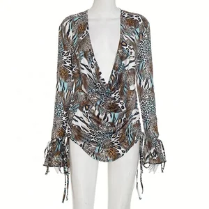 Dropshipping New Arrivals 2026 Fall Autumn Digital Printed  2 Piece Long Sleeve Top Shorts Set