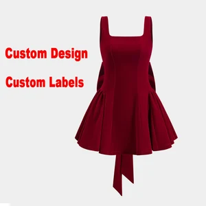 Burgundy Velvet Sleeveless Square Neck Leopard Print Mini Dress Back Large Bow Flared Skirt Fitted Waist Party Date Cocktail