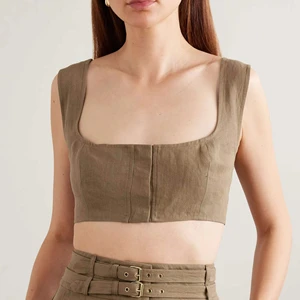 High Quality Women's Corsets Breathable Crop Top Square Collar Comfortable Knitted Casual Embroidered Crop Linen  Top