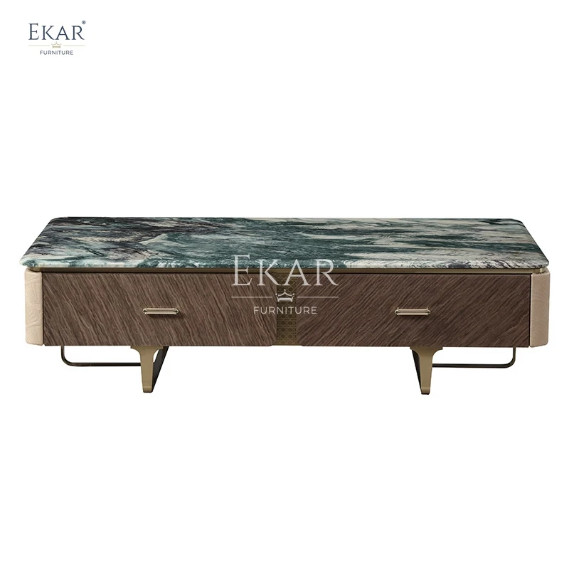 product new design brushed champagne gold stone surface coffee table living room furniture table-62