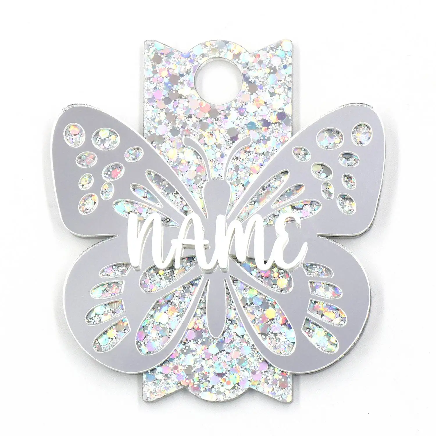 YYXCH1548 High Quality Acrylic Laser Cut Tumbling Cup White Mirror Butterfly Nameplate Plate for Christmas Tree Ornaments