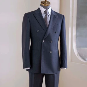 Haute Couture Men's Wedding Suit 100% Wool Deep Blue British Fabric' Bespoke Design Pant Coat Plus Size Suit For Man