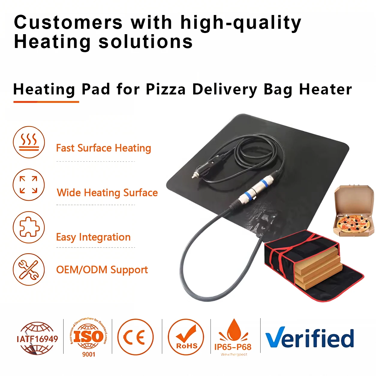 300x300mm 12V Food Delivery Warmer Pad Silicone Heater Heating Pad for Pizza Food Delivery Bag