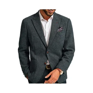 YiFeng Men's Classic Tweed Woven Polyester/Cotton Single Breasted Blazer Notched Collar 220g Anti-Shrink Two-Button Sport Jacket