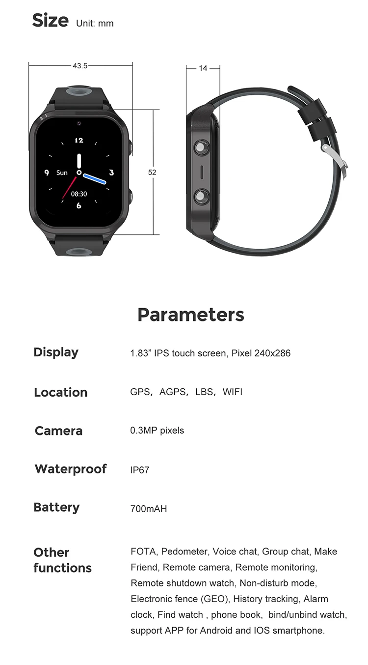 Reloj inteligente con gps para niños y ancianos, pulsera de