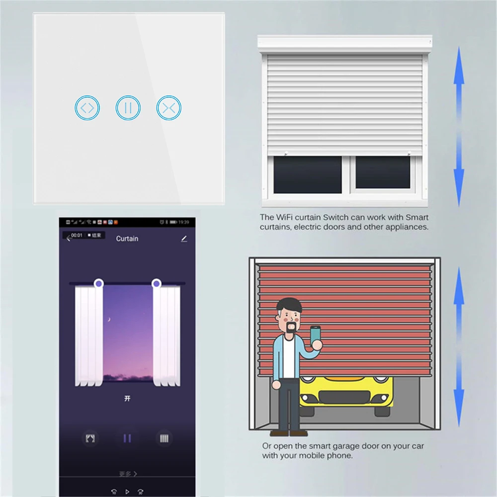 Tuya Smart App Remote Control Alexa Electric WiFi Smart Curtain Switch Motorized Roller Blinds Shutter Switch
