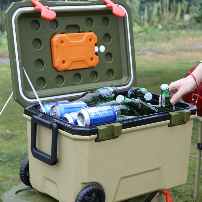 ROCKBROOK 2 in 1 Commercial Fancy Plastic Multifunction Smart Hard Foldable Outdoor Ice Chest Cooler Box for Camping