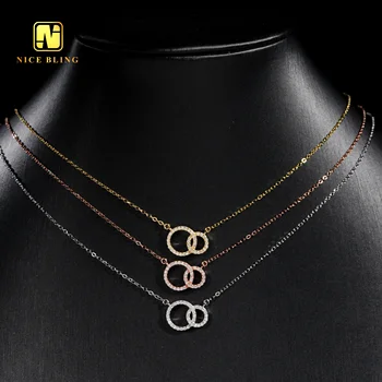 18K gold plated necklace vvs moissanite chains simple style women charm necklace 925 silver double round circles