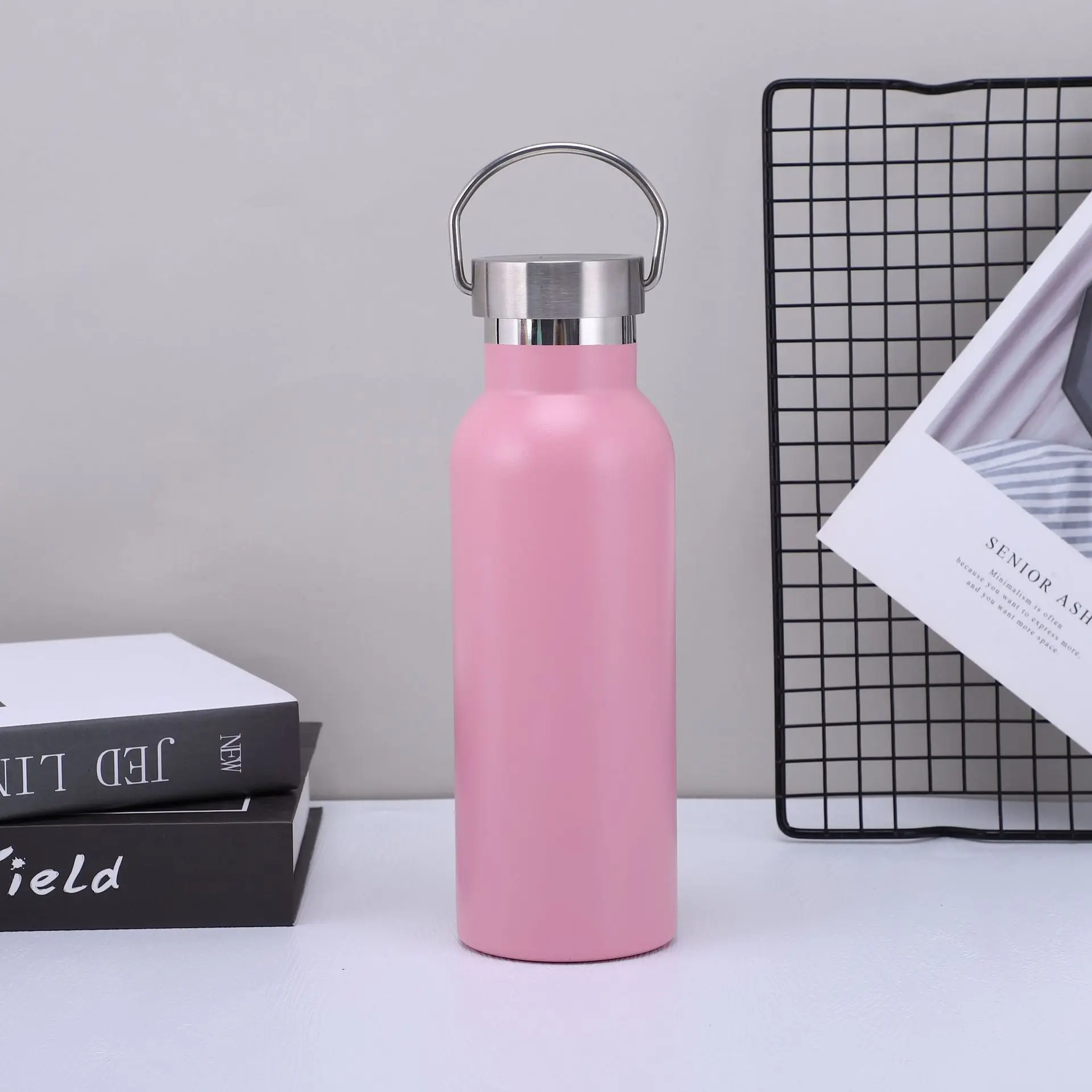 Custom Logo Portable Double Wall Vacuum Flask Stainless Steel Thermos Water Bottle with Handle