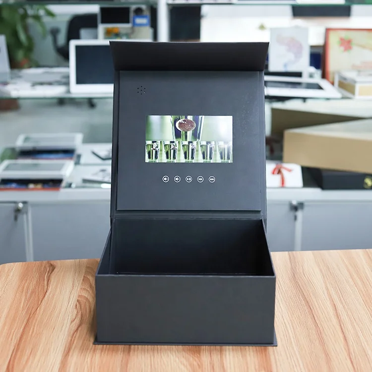 Popular Design Advertising Player 7 Inch LCD HD Display Black World Box Gift Wine Video Packaging Box