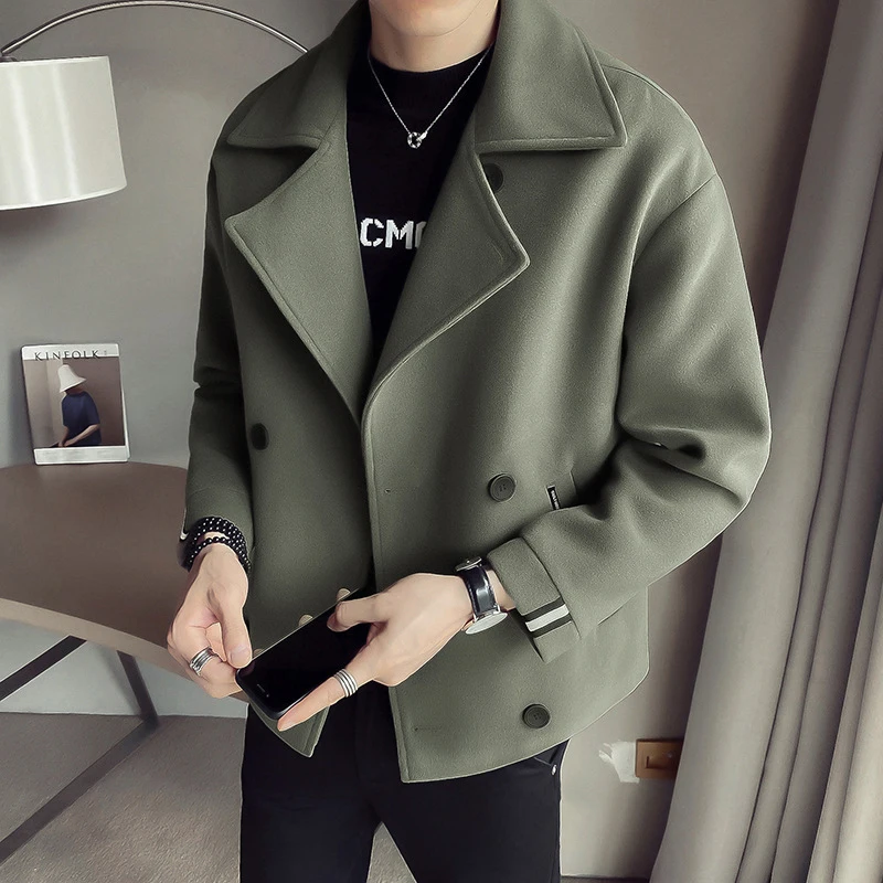 Trendy Brand Autumn Winter New's Cropped Jacket mens Korean Style Casual Fashion Woolen Overcoat Warm Net Red Version For_voghion.com