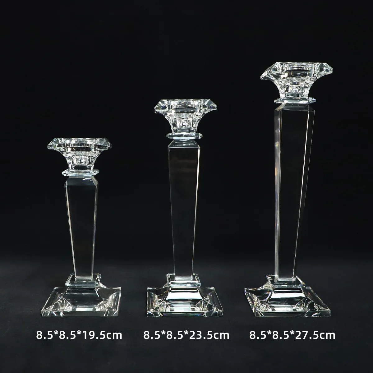 Set of 3 led crystal flat glass candle holders lanterns and candle jars for wedding details