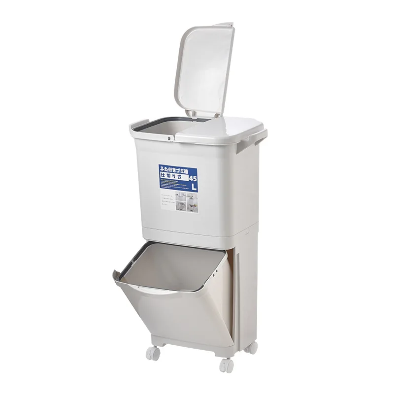 Japanese Style Double Layer Classify Household Plastic Double Bin Trash Garbage Can Waste Bin with Wheels