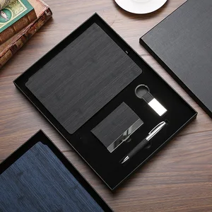 Imitation Bamboo Leather Cover Notebooks Customized Logo Gift Set Planner Pen