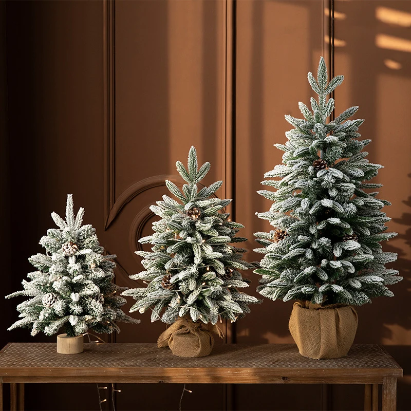 Custom 45cm Flocked Snow Artificial Christmas Tree Creative Personality Tabletop Decoration for Gift
